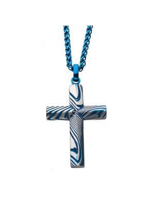 MMM-N010 - Inox SSPDMS0541BNK1 Blue Cross Necklace
