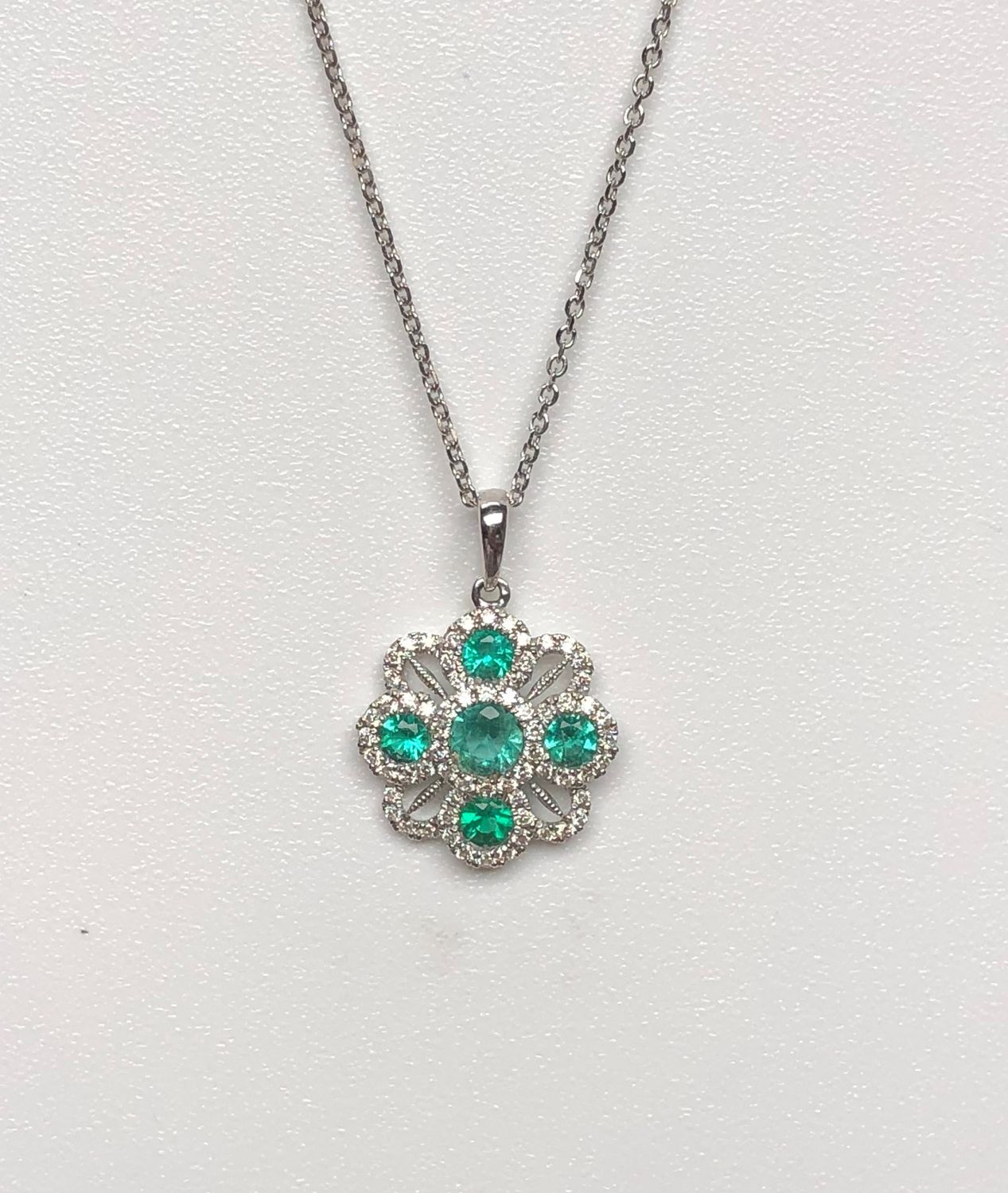 14K W/G Emerald &amp; Diamond Pendant