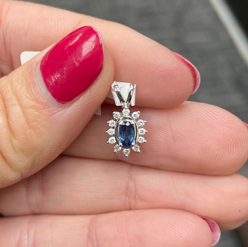 14K W/G Sapphire &amp; Diamond Pendant, S: 0.27ct, D: 0.13ct