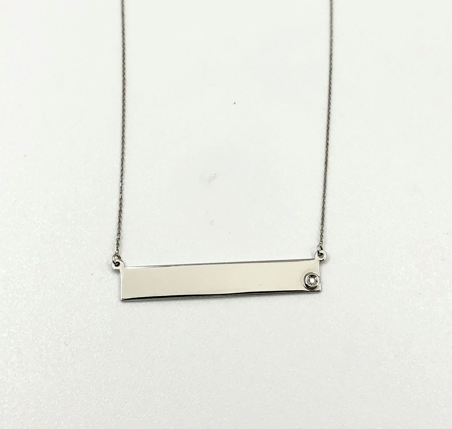 14K W/G Engravable Bar Necklace, D: 0.01ct, 16”