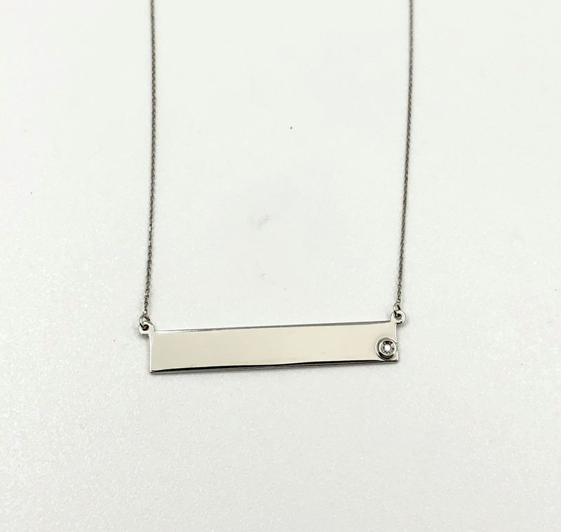 14K W/G Engravable Bar Necklace, D: 0.01ct, 16”