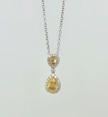 18K W/G Yellow Diamond Pear Necklace, YD: 1.40ct, Rd: 0.39ct