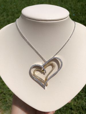 18K 2-tone Large Diamond Double Heart Necklace, D: 1.34ct