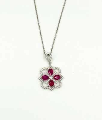 14K W/G Ruby &amp; Dia Necklace, R: 1.20ct, D: 0.37ct
