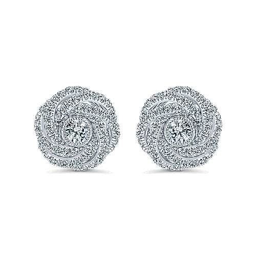 14K W/G Diamond Swirl Stud Earrings, D: 0.65ct