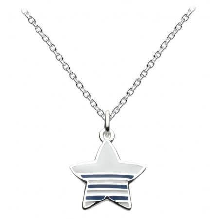 KH- Silver Striped Nautical Star Necklace, 16&quot;