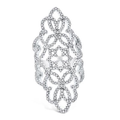 14K W/G Long Lace Diamond Ring, D: 1.30ct,  size 7
