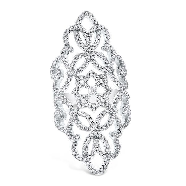 14K W/G Long Lace Diamond Ring, D: 1.30ct,  size 7