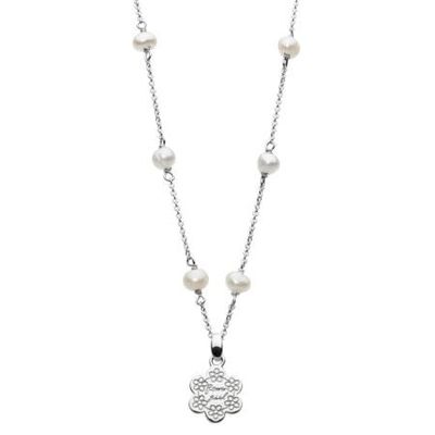 KH - Silver Flower Girl Pearl Necklace, 14&quot; - 16&quot;