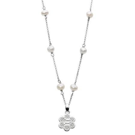 KH - Silver Flower Girl Pearl Necklace, 14&quot; - 16&quot;