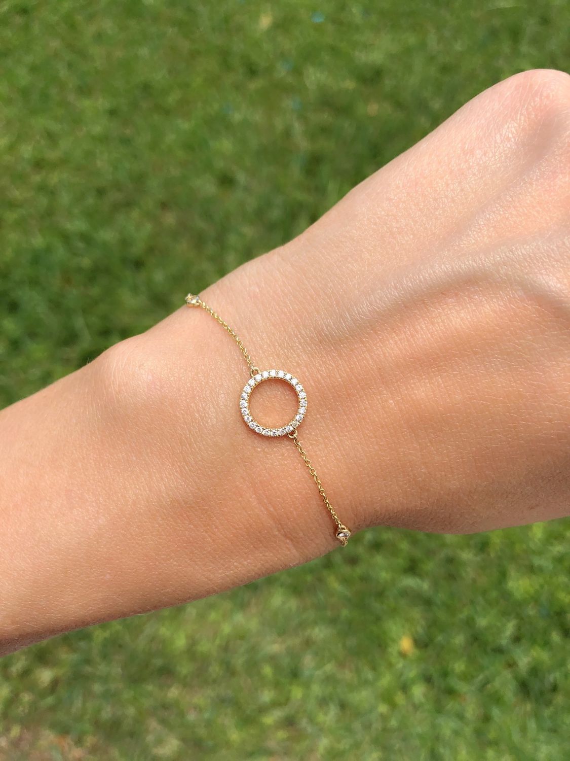 14K Y/G Diamond Circle Bracelet, Adj length, D: 0.30ct