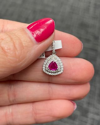 14K W/G Ruby &amp; Diamond Triangle Pendant, R: 0.44ct, D: 0.30ct