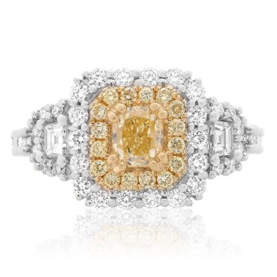 18K W/G  Fancy Yellow Diamond Ring, YDC: 0.63ct, D: 1.26ct