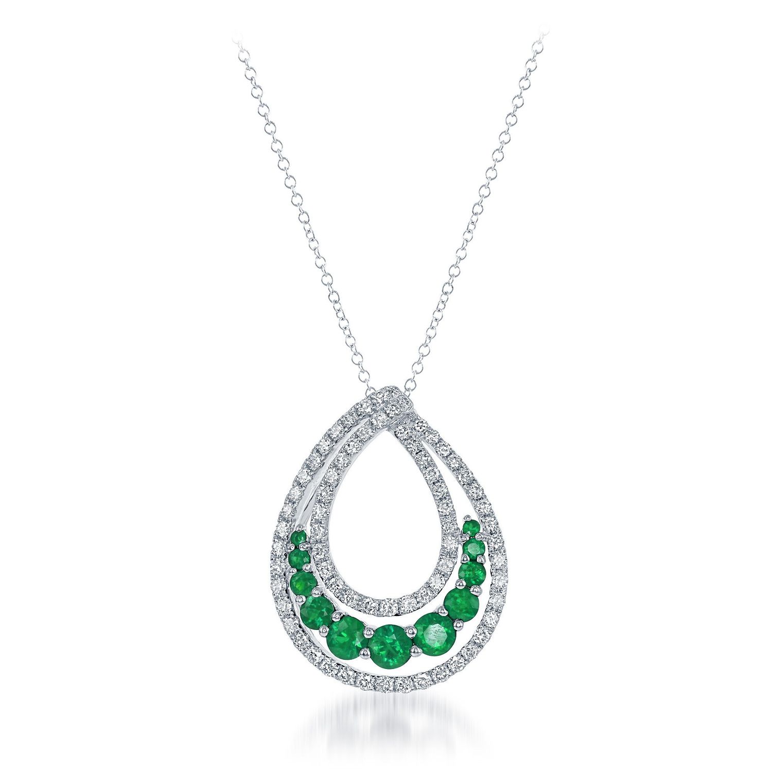 14K W/G Emerald &amp; Dia Pendant, E:  0.69ct, D: 0.63ct