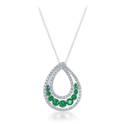 14K W/G Emerald &amp; Dia Pendant, E:  0.69ct, D: 0.63ct