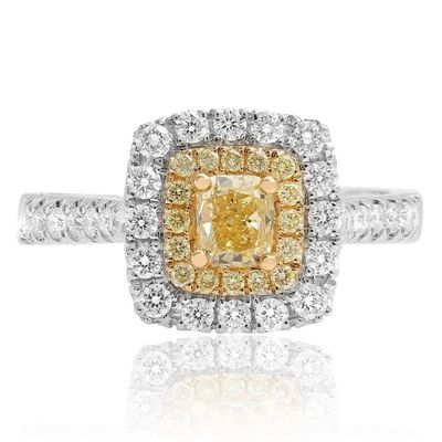 18K W/G Fancy Yellow Diamond Ring, YCD: 0.47ct, RD: 0.61ct