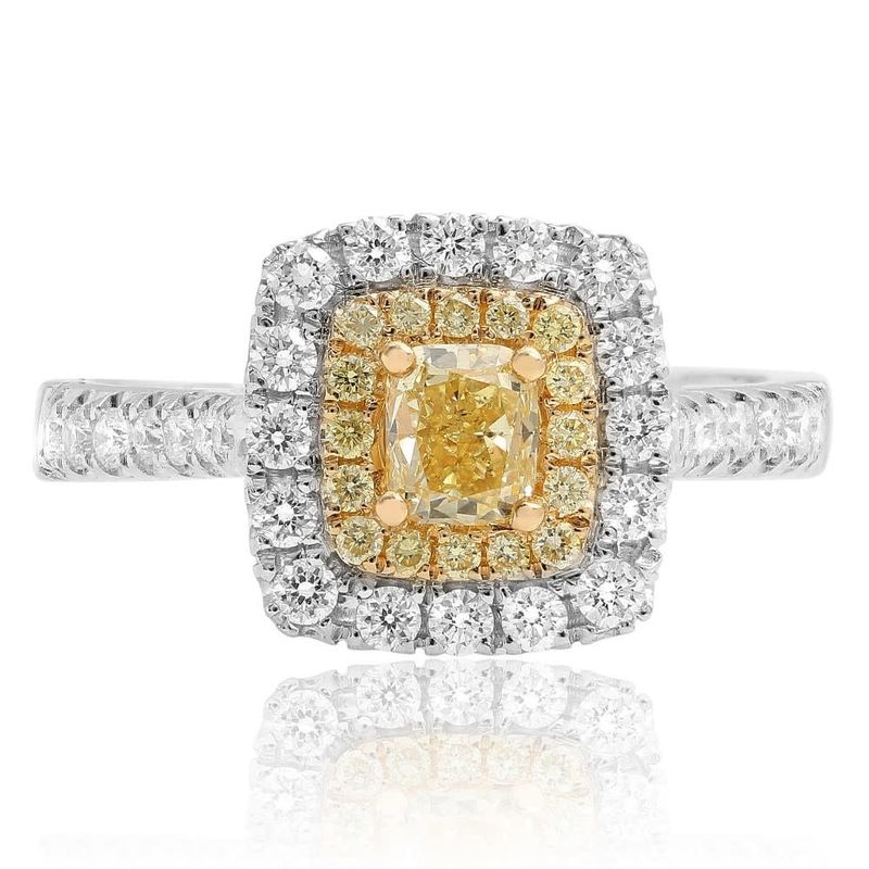 18K W/G Fancy Yellow Diamond Ring, YCD: 0.47ct, RD: 0.61ct