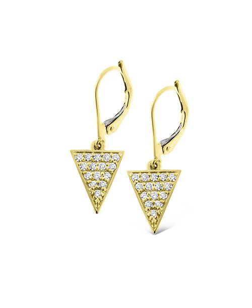 14K Y/G Diamond Triangle Dangle Earrings w/ Lever Back, D: 0.30ct