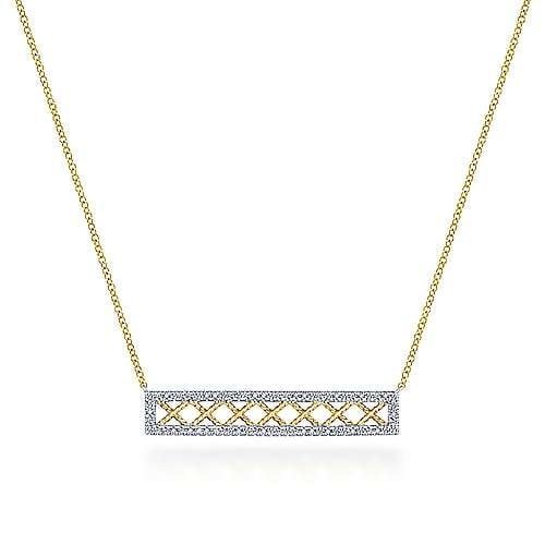 14K 2-Tone Openwork Diamond Bar Necklace, D: 0.32ct