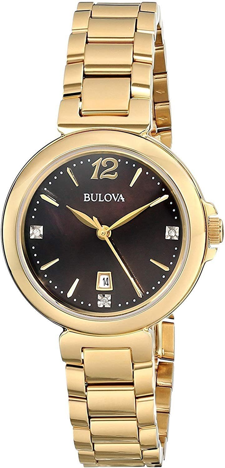 Bulova Lds Diamond Gallery Analog Display Yellow Watch, Chocolate MOP Dial, 30mm dial