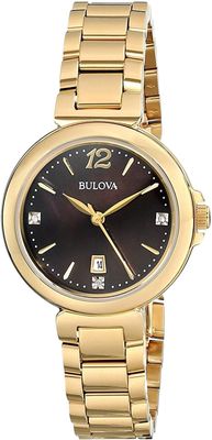 Bulova Lds Diamond Gallery Analog Display Yellow Watch, Chocolate MOP Dial, 30mm dial Bulova Lds Diamond Gallery Analog Display Yellow Watch, Chocolate MOP Dial, 30mm dial