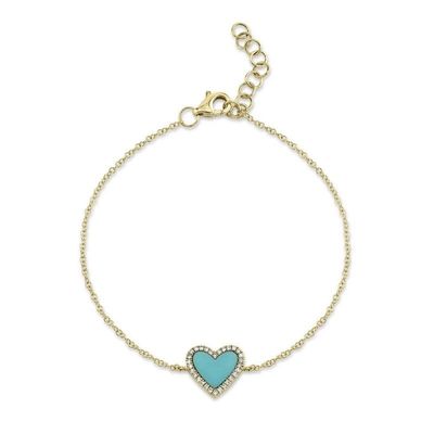 14K Y/G Turquoise &amp; Diamond Heart Bracelet, TQ: 0.60ct, D: 0.09ct