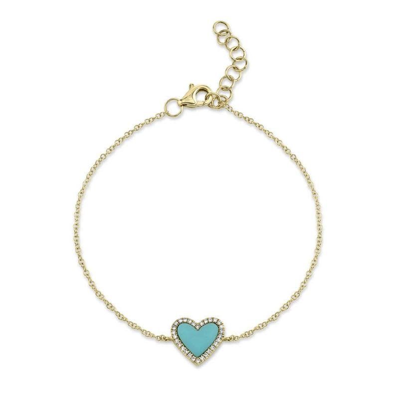 14K Y/G Turquoise &amp; Diamond Heart Bracelet, TQ: 0.60ct, D: 0.09ct
