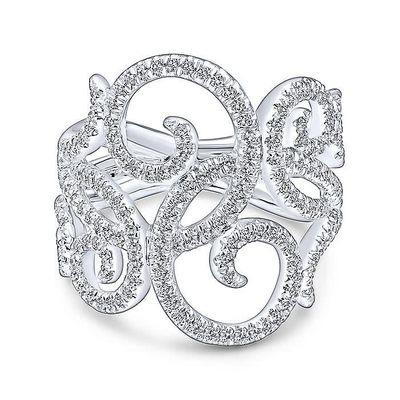 14K W/G Ld&#39;s Lace Diamond Ring, D: 0.64ct, size 6.5