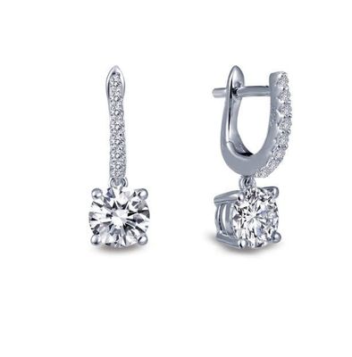 Silver CZ Solitaire Dangle Earrings, CZ: 1.86ct