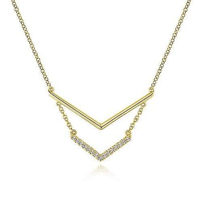 14K Y/G Double V Bar Diamond Necklace, D: 0.07ct