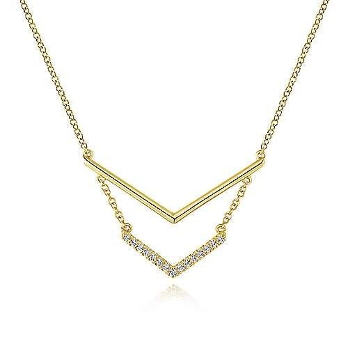 14K Y/G Double V Bar Diamond Necklace, D: 0.07ct