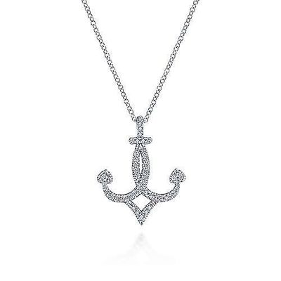 14K W/G Diamond Anchor Necklace, D: 0.26ct