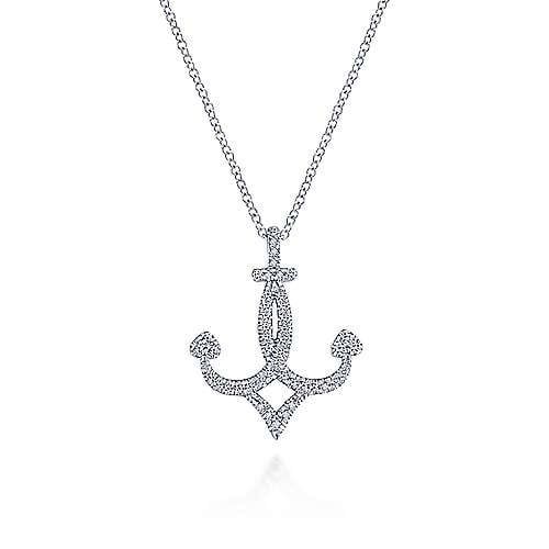 14K W/G Diamond Anchor Necklace, D: 0.26ct