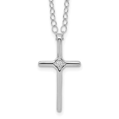 14K W/G Baby Diamond Cross, D: 0.01ct