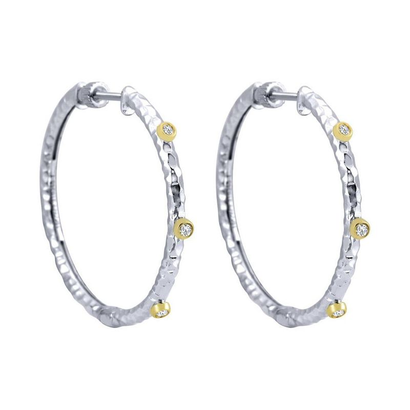 925 &amp; 18K Y/G Hammered Hoop Earrings, D: 0.07cts