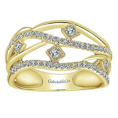 14K Y/G Layered Open Work Diamond Ring, D: 0.37ct