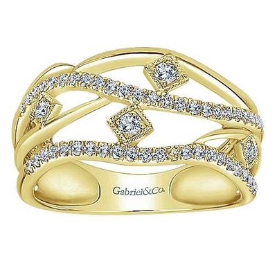 14K Y/G Layered Open Work Diamond Ring, D: 0.37ct
