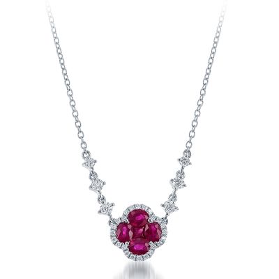 14K W/G Ruby &amp; Diamond Clover Necklace