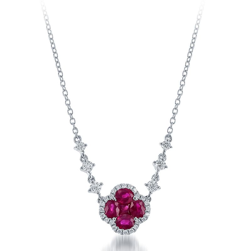14K W/G Ruby &amp; Diamond Clover Necklace