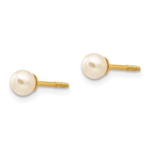 14K Y/G Pearl Stud Earrings, 4mm, Screw back