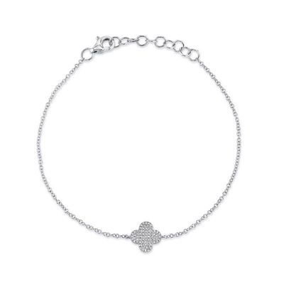 14K W/G Pave Diamond Clover Bracelet, D: 0.16ct