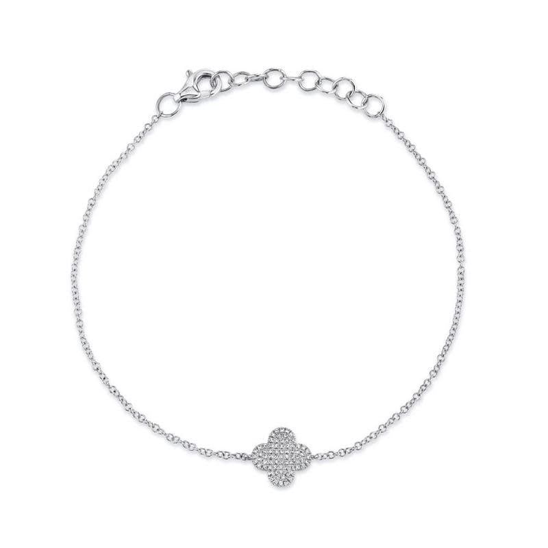 14K W/G Pave Diamond Clover Bracelet, D: 0.16ct