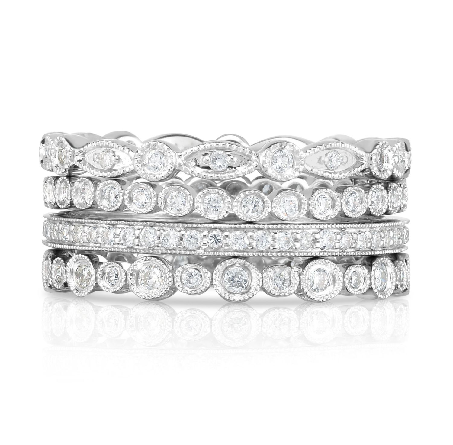 14K W/G Stackable Diamond Eternity Rings Set, D: 0.83ct