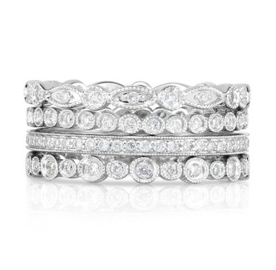 14K W/G Stackable Diamond Eternity Rings Set, D: 0.83ct