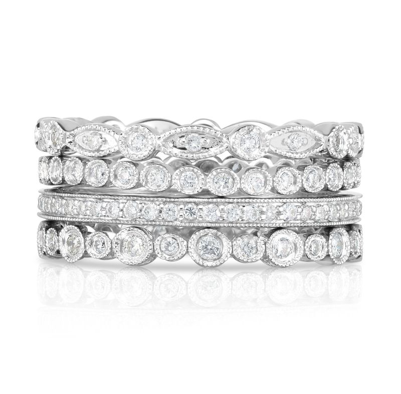14K W/G Stackable Diamond Eternity Rings Set, D: 0.83ct