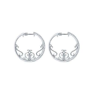 14K W/G 25mm Intricate Diamond Hoops, D: 0.61ct