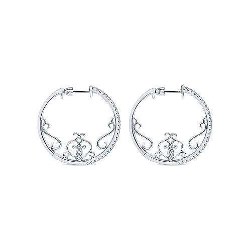 14K W/G 25mm Intricate Diamond Hoops, D: 0.61ct