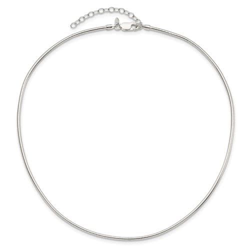 Sterling Silver Round Omega Necklace, 16&quot; + ext