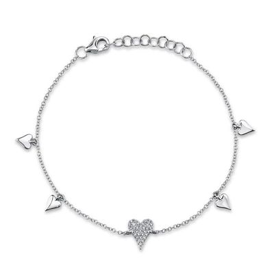 14K W/G Diamond Heart Charm Bracelet, D: 0.08ct