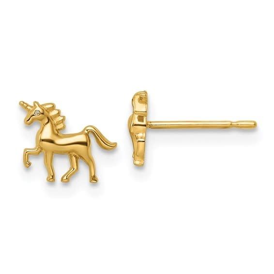 14K Y/G Kids Unicorn Earrings